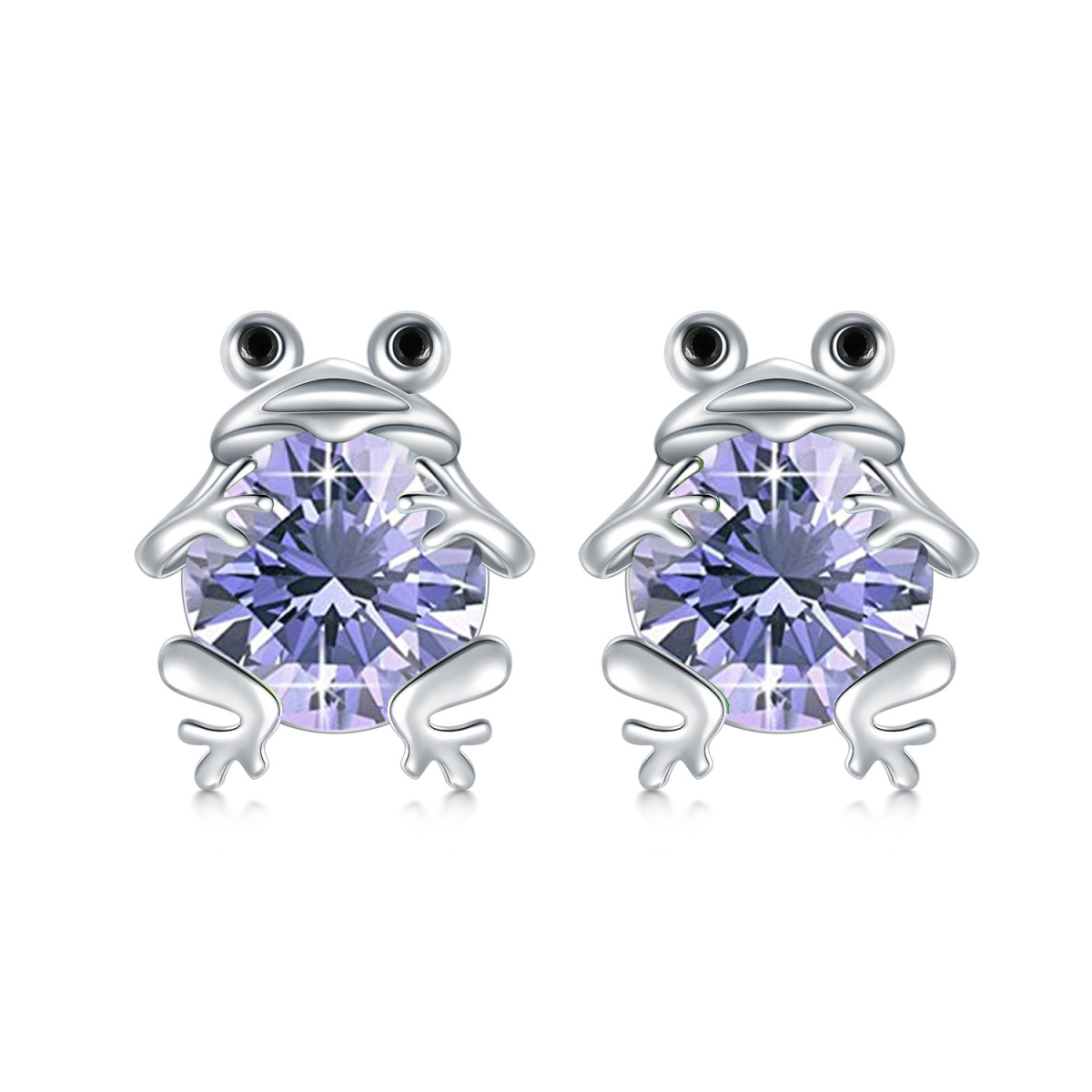 Sterling Silber kreisförmig Amethyst Frosch Ohrstecker-1