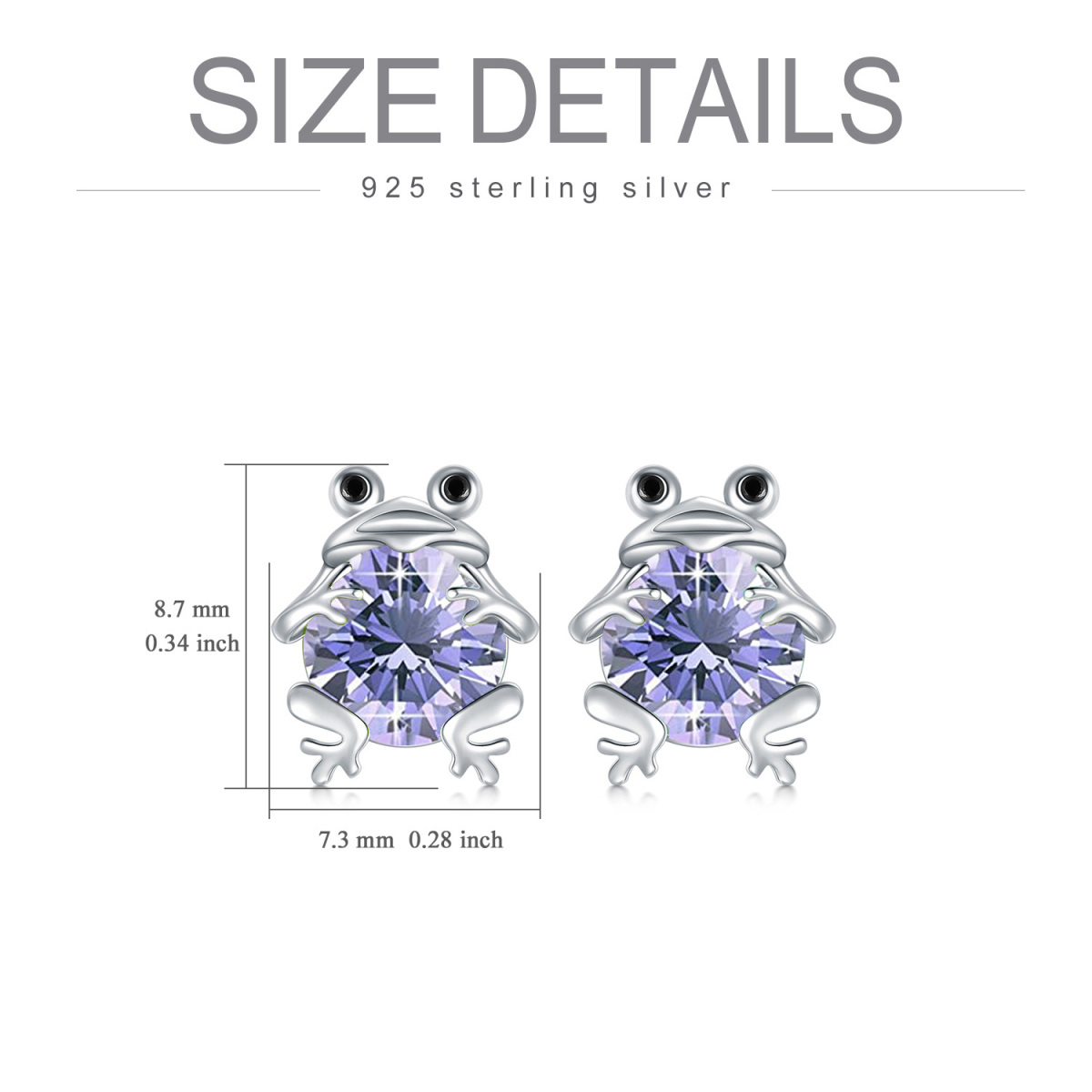 Sterling Silber kreisförmig Amethyst Frosch Ohrstecker-5