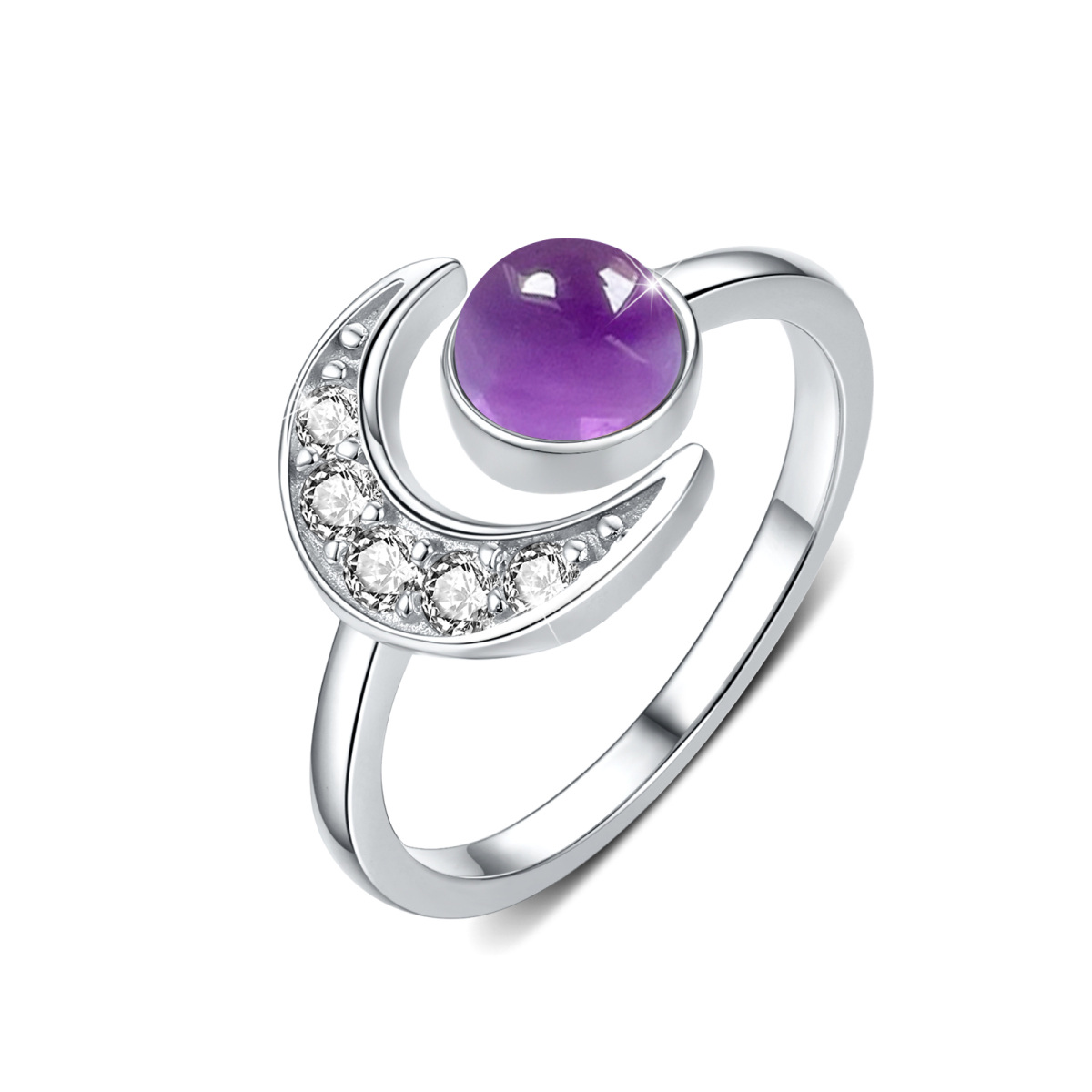 Bague en argent sterling de forme circulaire avec améthyste en forme de lune-1