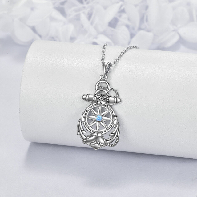 Collana con pendente a forma di bussola con ancora con zirconi cubici a forma circolare in argento sterling-3