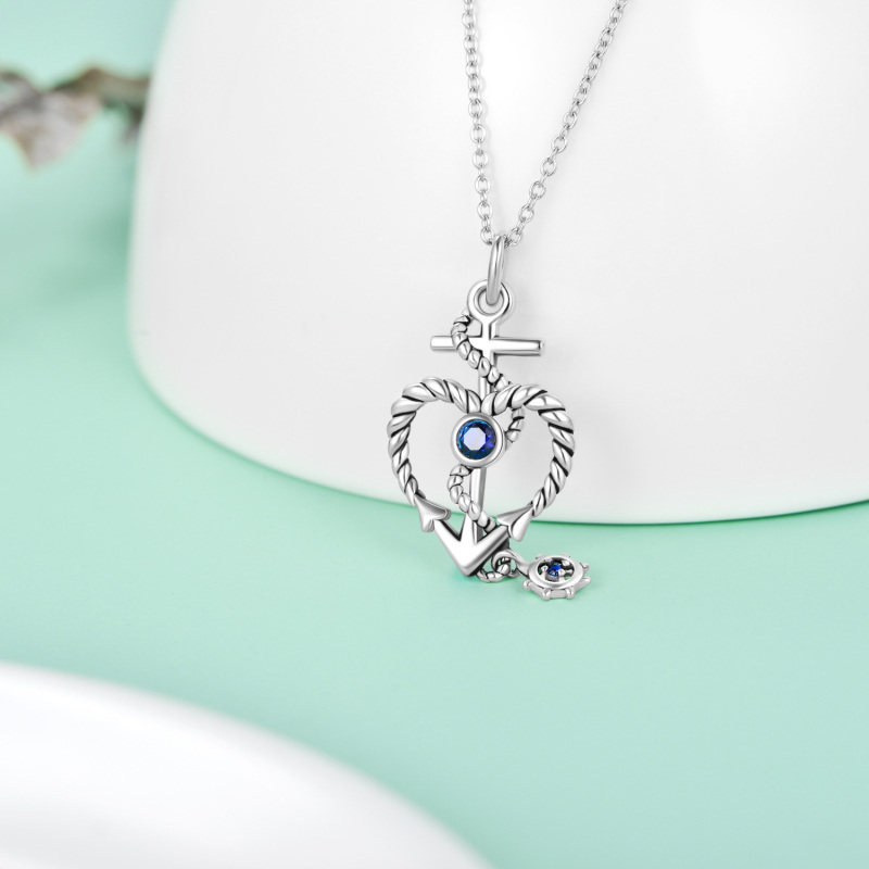 Sterling Silver Cubic Zirconia Anchor Cross Heart Pendant Necklace For Unisex-3
