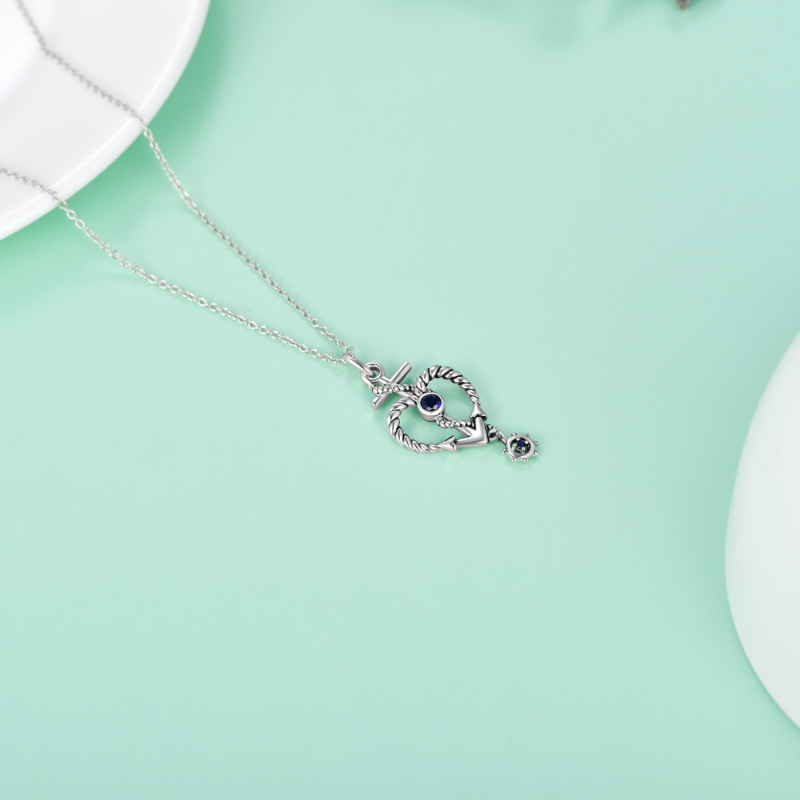 Sterling Silver Cubic Zirconia Anchor Cross Heart Pendant Necklace For Unisex-4