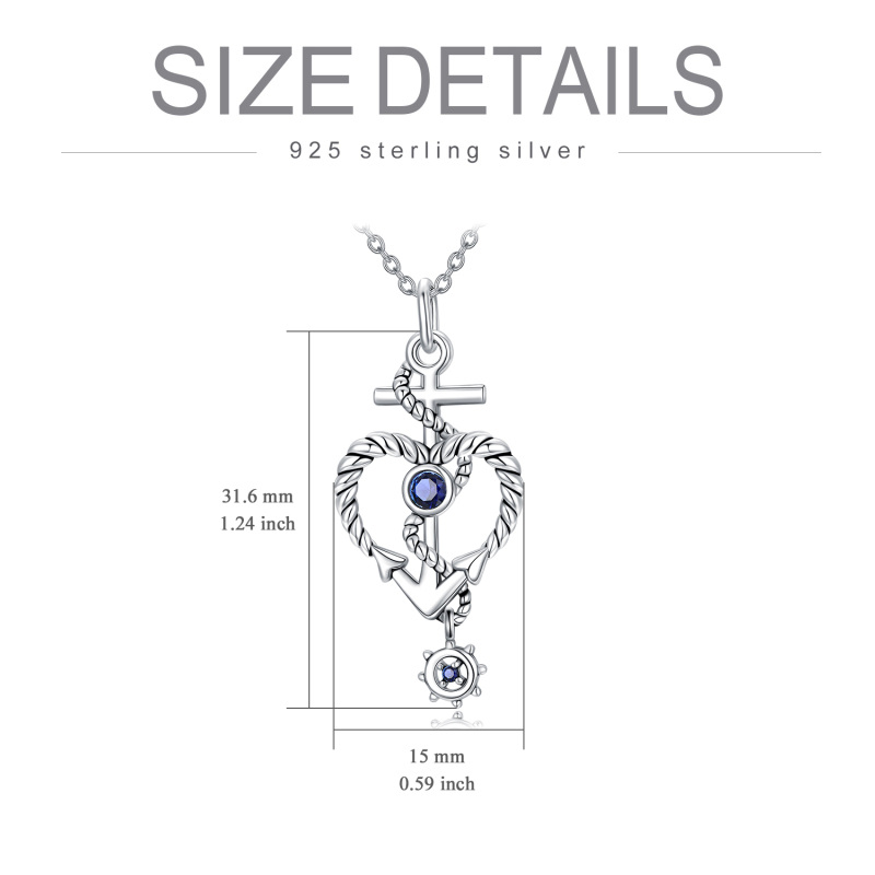 Sterling Silver Cubic Zirconia Anchor Cross Heart Pendant Necklace For Unisex-5