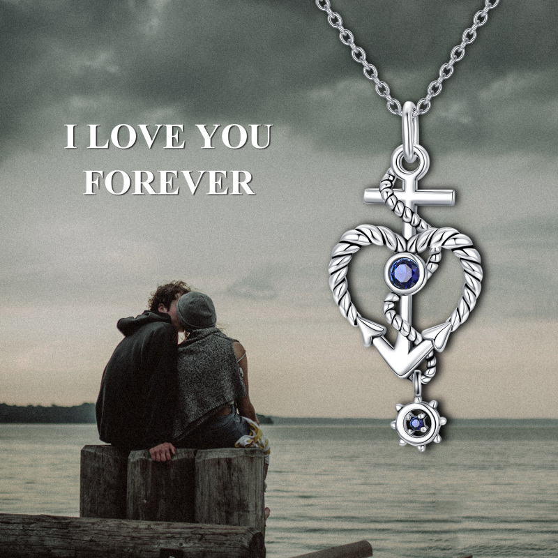 Sterling Silver Cubic Zirconia Anchor Cross Heart Pendant Necklace For Unisex-6