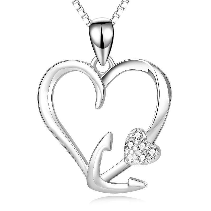 Collier en argent sterling avec pendentif ancre et coeur de forme circulaire-1