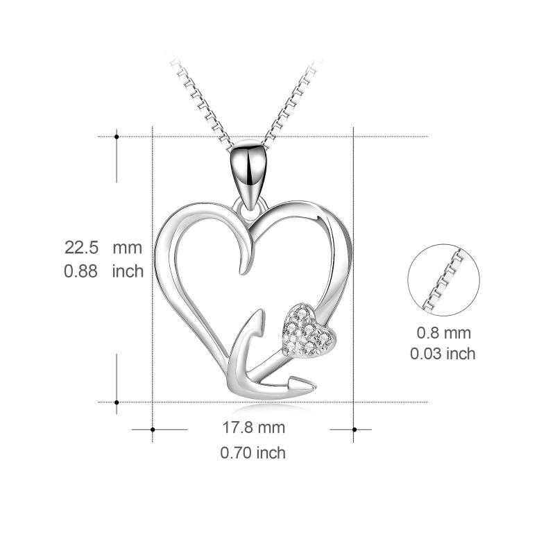 Collana in argento sterling con ciondolo circolare a forma di ancora e cuore-3