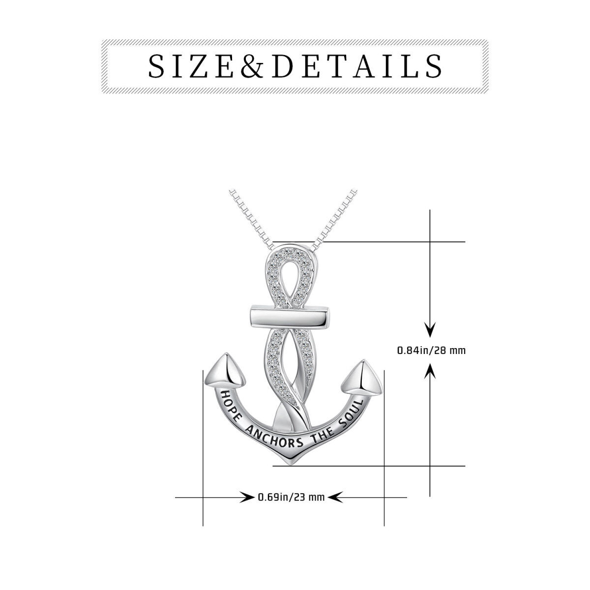 Sterling zilveren cirkelvormige cubic zirconia anker hanger ketting met gegraveerd woord-5