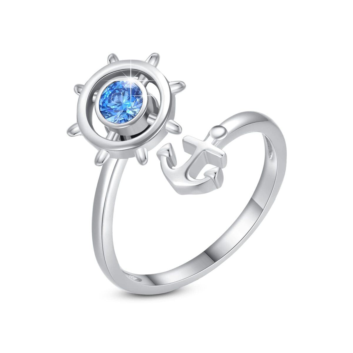 Bague ouverte en argent sterling avec ancre et gouvernail en zircon cubique-1