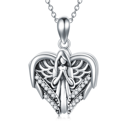 Collana in argento sterling a forma di angelo e cuore con medaglione fotografico personalizzato