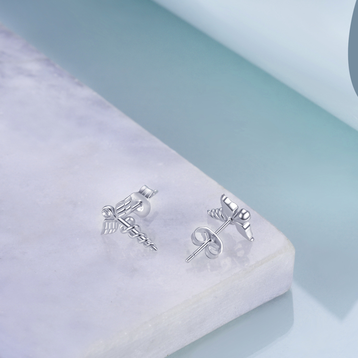 Sterling Silber kreisförmig Cubic Zirkonia Engel Ohrstecker-4