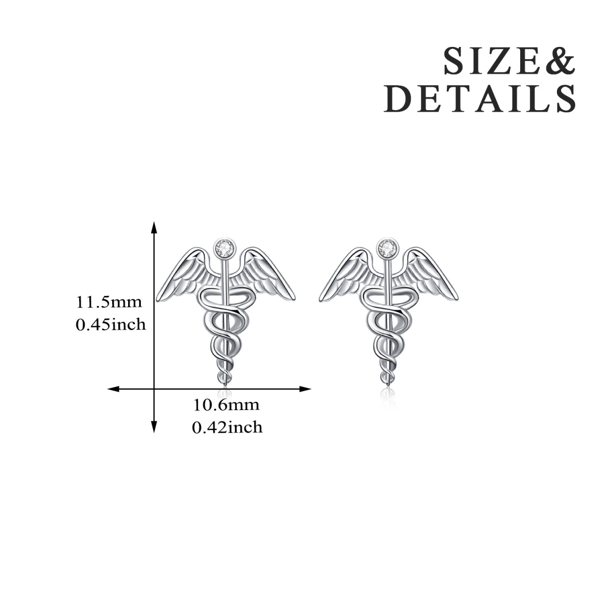 Sterling Silver Circular Shaped Cubic Zirconia Angel Stud Earrings-5