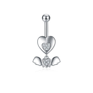 Sterling Silver Circular Shaped Cubic Zirconia Angel Wing Belly Button Ring-3