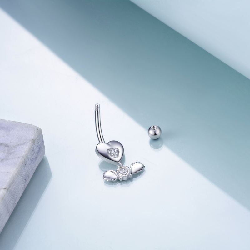 Anel de prata esterlina com zircónio cúbico em forma de asa de anjo para o umbigo-4