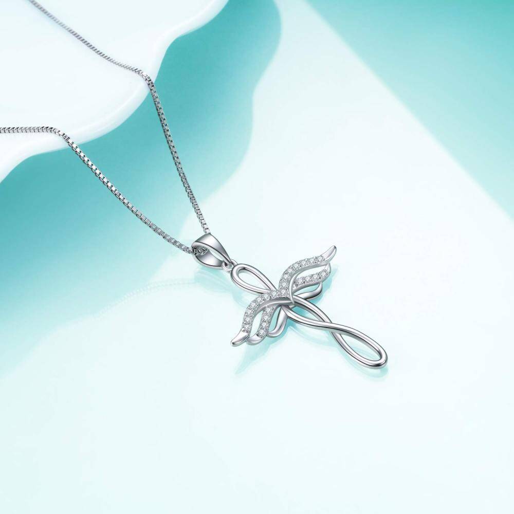 Sterling Silver Angel Wing Cross & Infinity Symbol Necklace For Women-4
