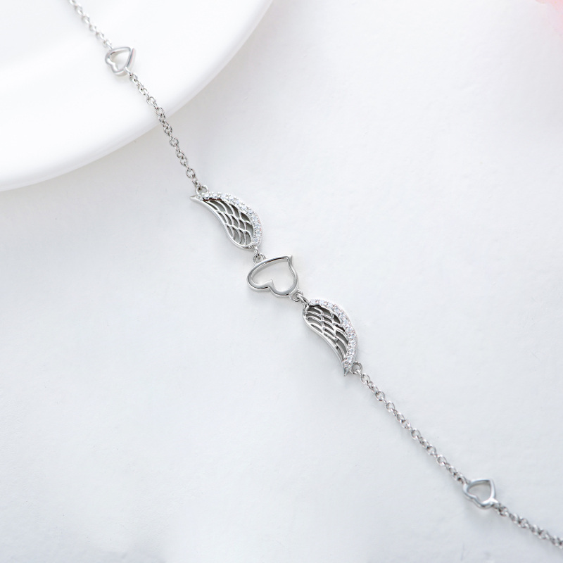 Pulseiras de tornozelo com asas de anjo com coração de zircão para mulheres em prata esterlina-4