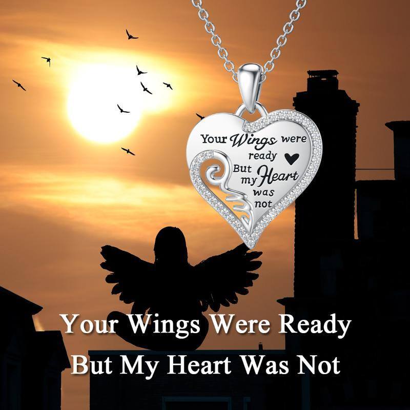 Sterling Silver Circular Shaped Angel Wing & Heart Pendant Necklace with Engraved Word-3