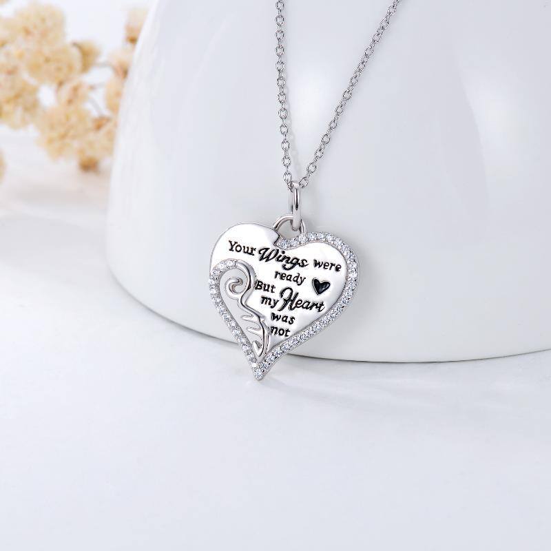 Sterling Silver Circular Shaped Angel Wing & Heart Pendant Necklace with Engraved Word-4