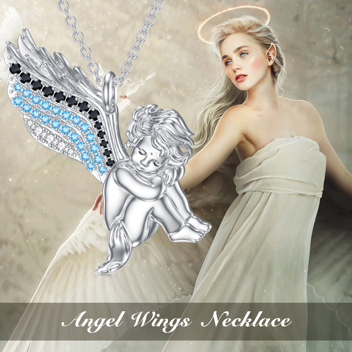 Collier en argent sterling avec pendentif Ailes d'ange en zircon cubique de forme circulai-5