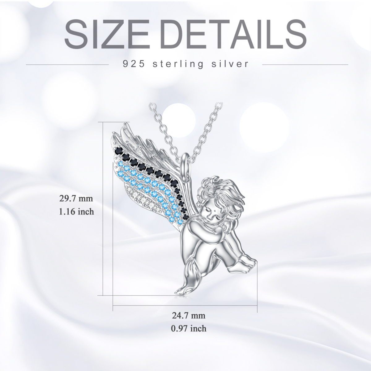 Sterling Silber kreisförmig Cubic Zirkonia Engelsflügel Anhänger Halskette-6