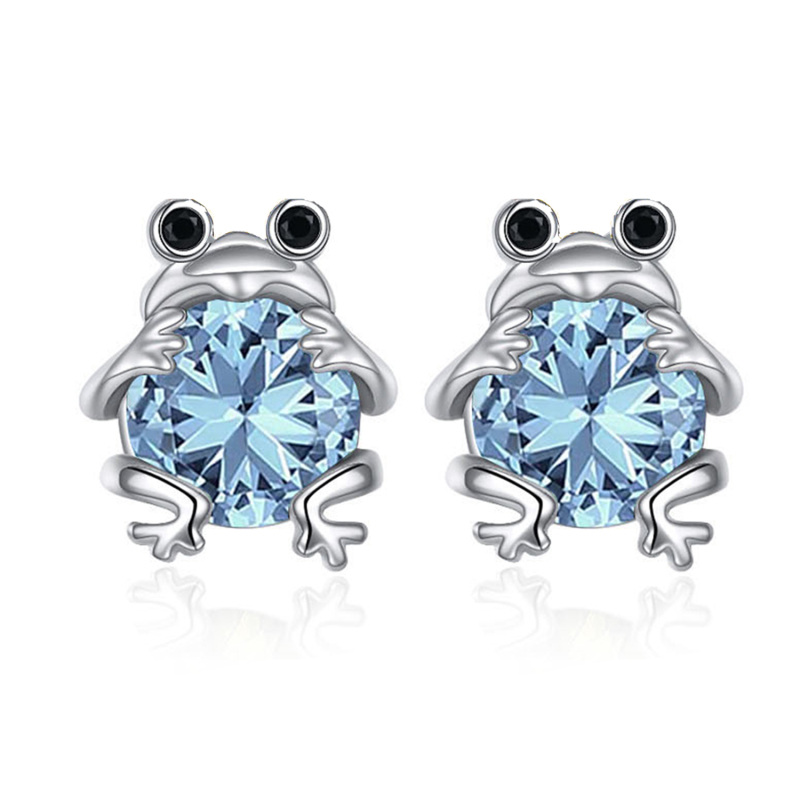 Sterling Silver Cubic Zirconia Frog Stud Earrings-6
