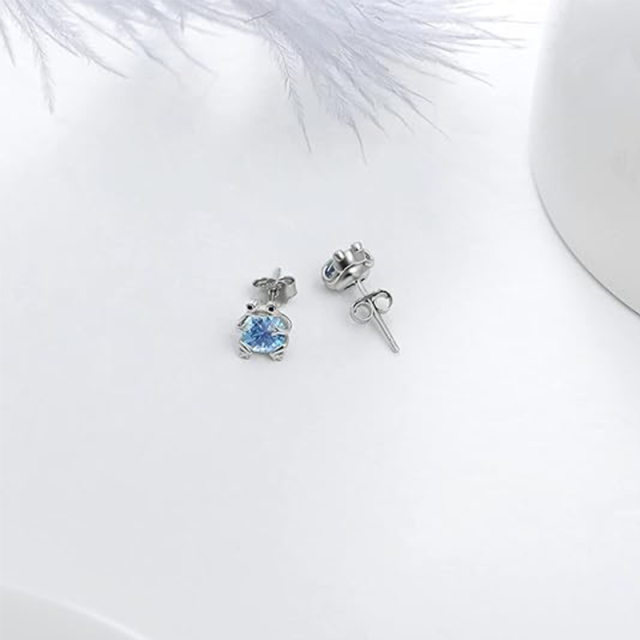 Sterling Silver Circular Shaped Aquamarine Frog Stud Earrings-4