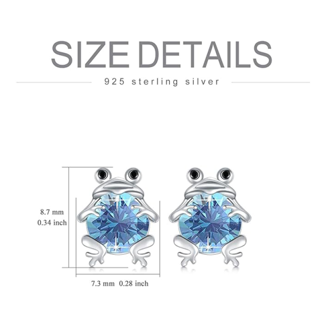 Sterling Silver Circular Shaped Aquamarine Frog Stud Earrings-5