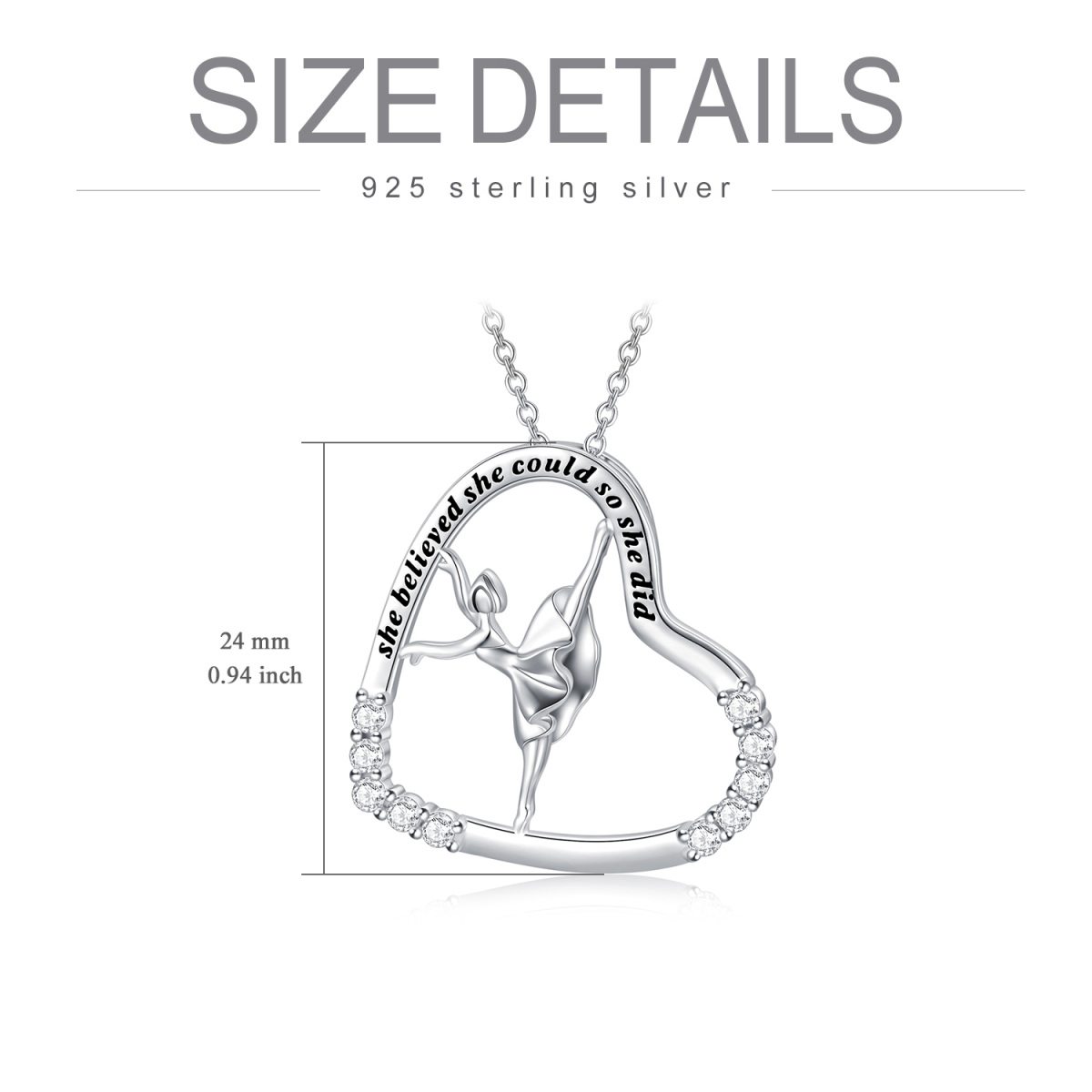 Collier avec pendentif en forme de cœur en argent sterling et oxyde de zirconium de forme circulaire avec mot gravé-5