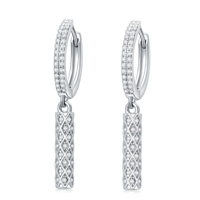 Sterling Silver Circular Shaped Cubic Zirconia Bar Hoop Earrings