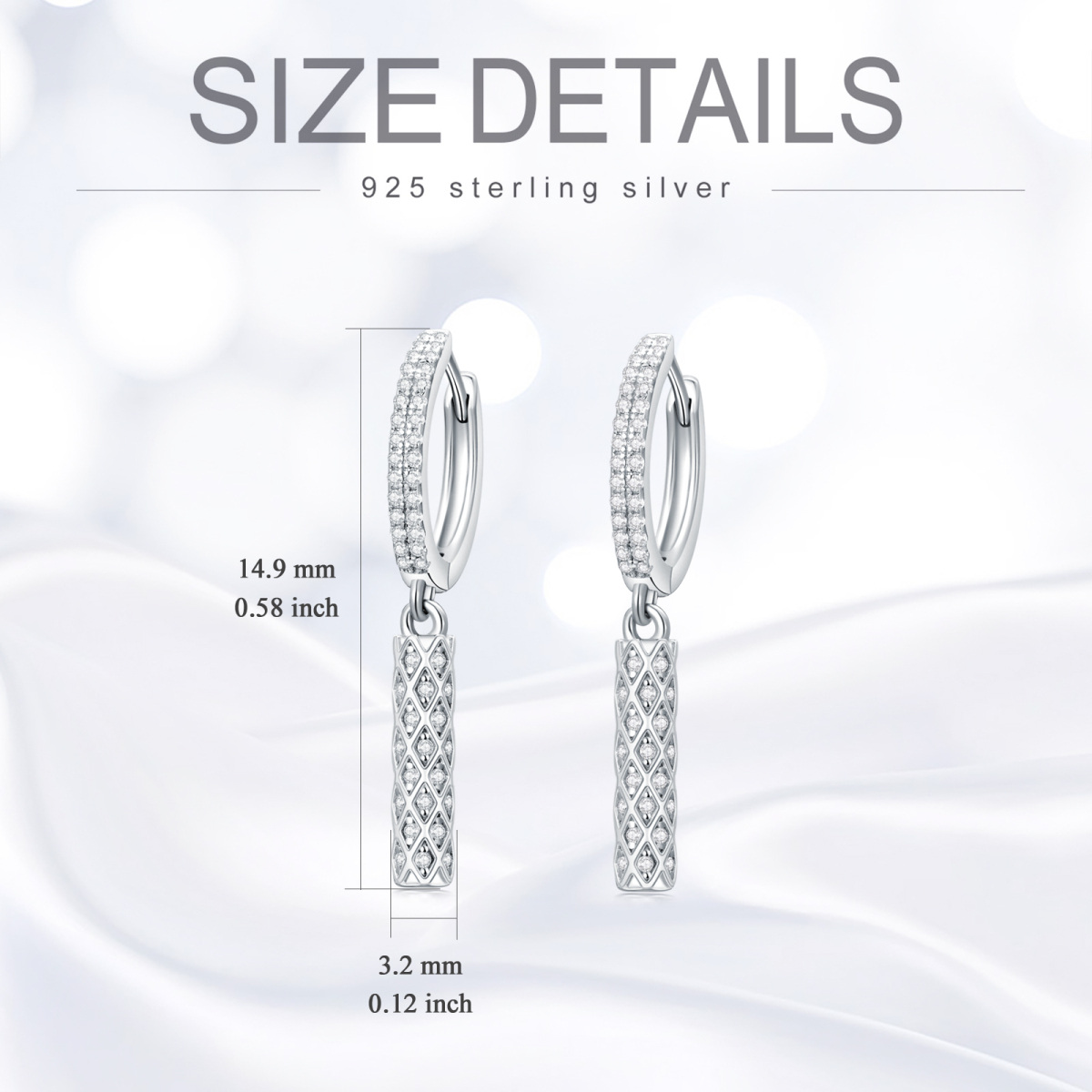 Sterling Silber kreisförmige Cubic Zirkonia Bar Hoop Ohrringe-5