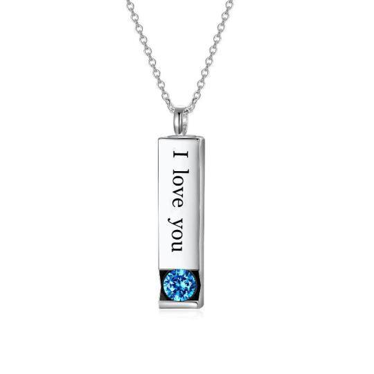 Sterling Silver Circular Shaped Cubic Zirconia Bar Urn Necklace for Ashes with Engraved Word