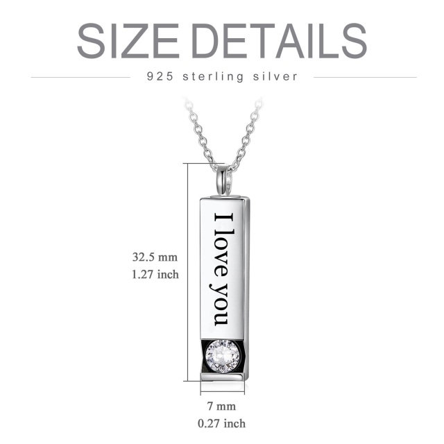 Sterling Silver Circular Shaped Cubic Zirconia Bar Urn Necklace for Ashes with Engraved Word-6