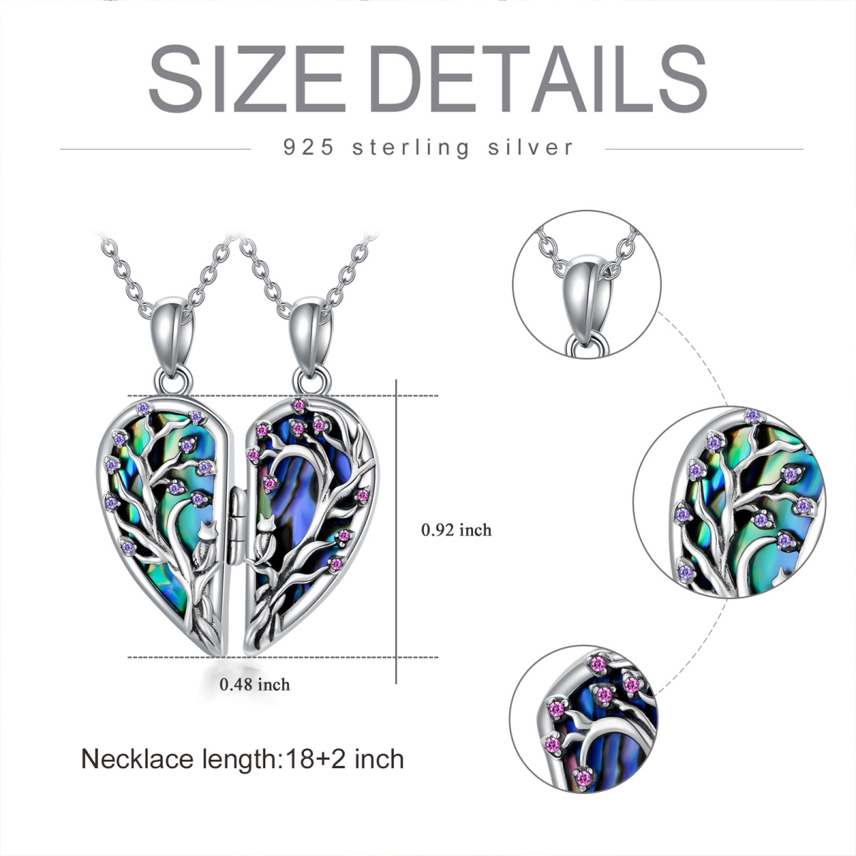 Sterling Silver Circular Cubic Zirconia Bat With Heart Personalised Photo Locket Necklace For Women-5