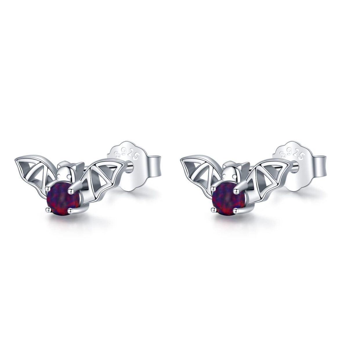 Sterling Silver Circular Shaped Cubic Zirconia Bat Stud Earrings-1