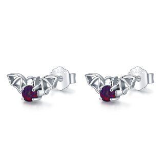 Sterling Silver Circular Shaped Cubic Zirconia Bat Stud Earrings-40