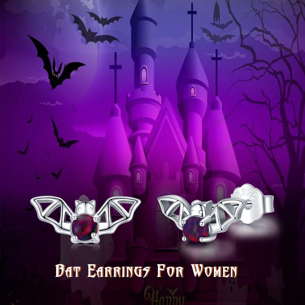 Sterling Silver Circular Shaped Cubic Zirconia Bat Stud Earrings-7