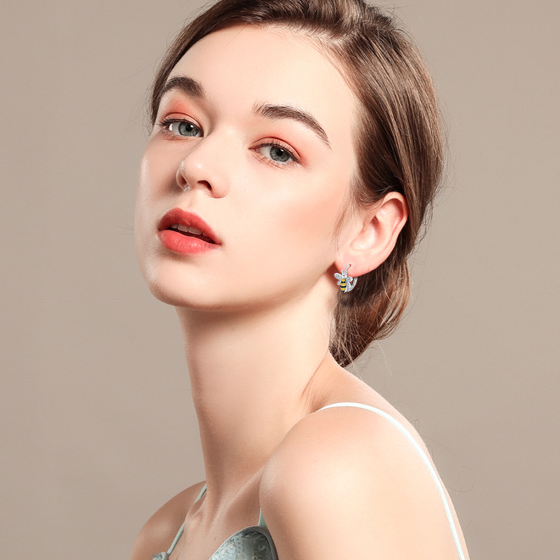 Brincos de prata esterlina com zircónias cúbicas em forma de círculo e com fecho de alavan-2