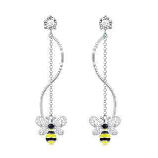 Sterling Silver Circular Shaped Cubic Zirconia Bees Drop Earrings-45