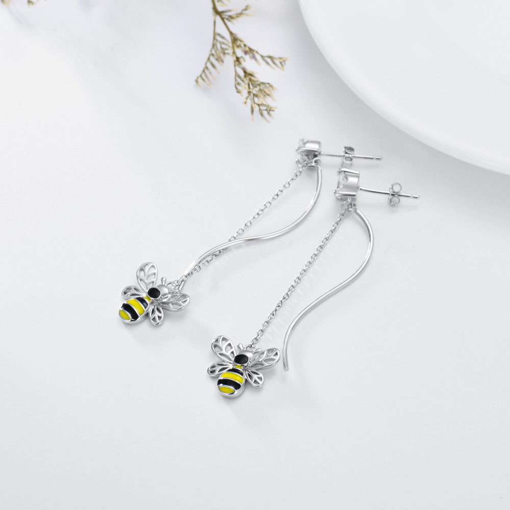 Sterling zilveren cirkelvormige cubic zirkonia bijen druppel oorbellen-3