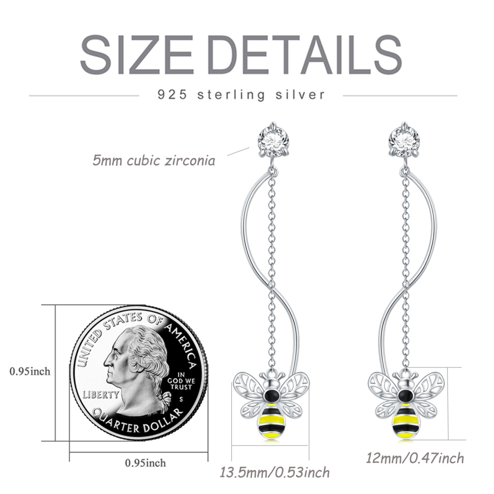 Sterling zilveren cirkelvormige cubic zirkonia bijen druppel oorbellen-6