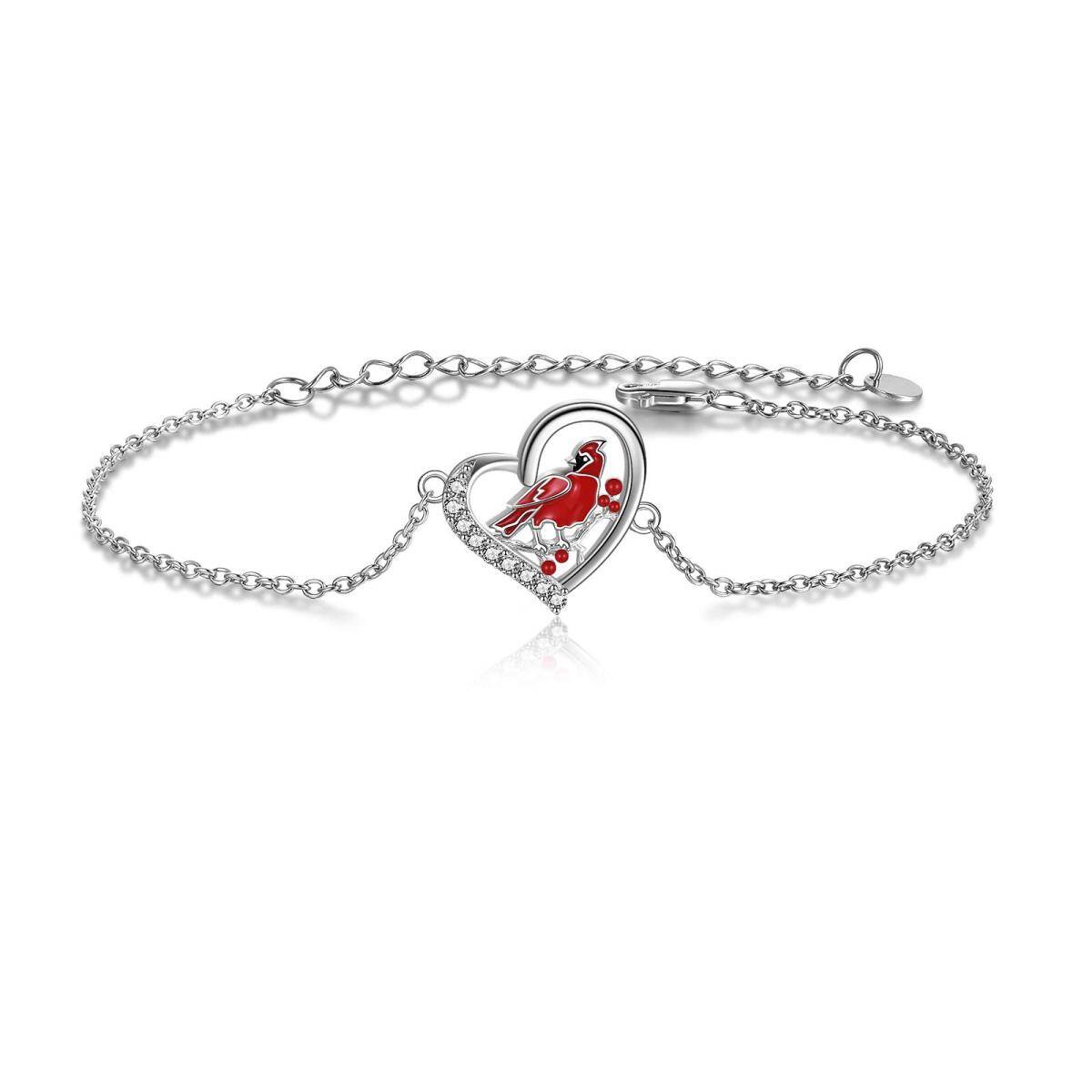 Bracelet de cheville en argent sterling avec zircon cubique en forme d'oiseau et de coeur-1