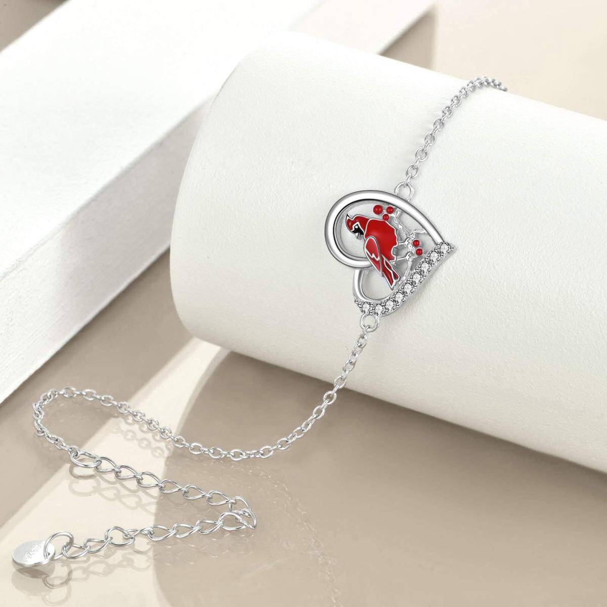 Sterling Silver Circular Shaped Cubic Zirconia Bird & Heart Single Layer Anklet-4