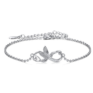 Sterling Silver Circular Shaped Cubic Zirconia Bird Charm Bracelet-22