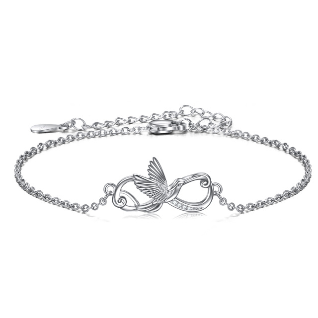 Sterling Silver Circular Shaped Cubic Zirconia Bird Pendant Bracelet-2