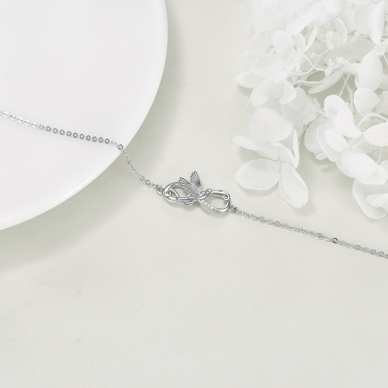 Sterling Silver Circular Shaped Cubic Zirconia Bird Charm Bracelet-3