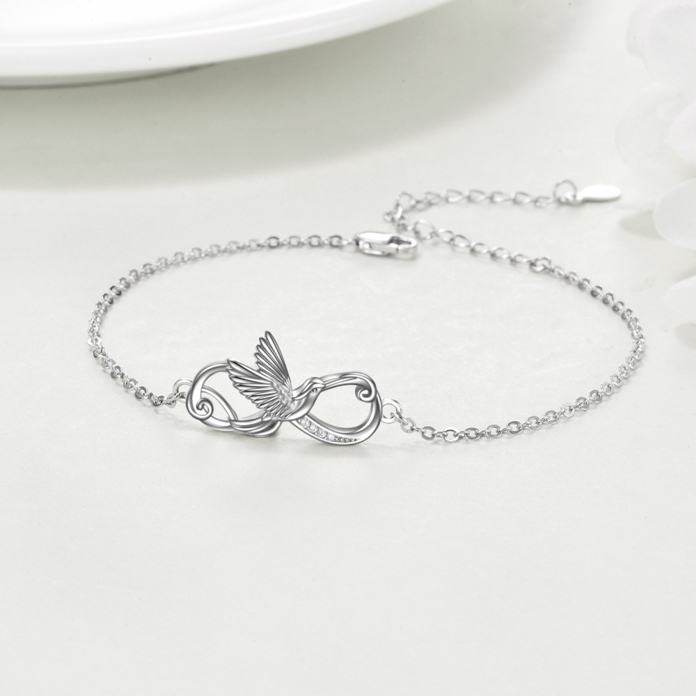 Sterling Silver Circular Shaped Cubic Zirconia Bird Charm Bracelet-4