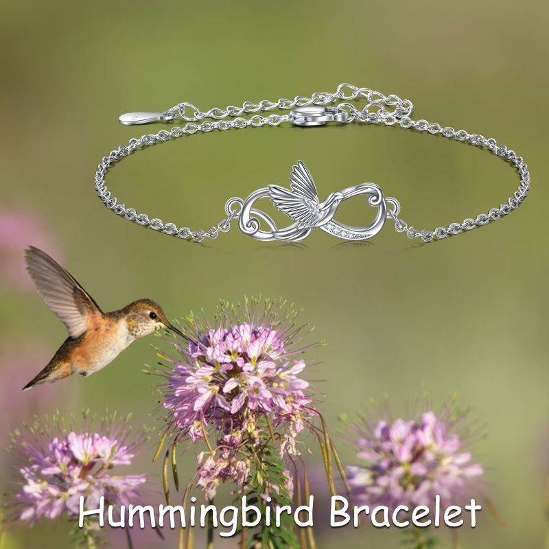 Sterling Silver Circular Shaped Cubic Zirconia Bird Charm Bracelet-5