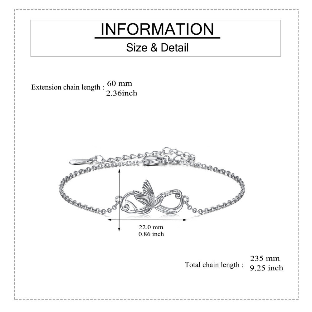 Sterling Silver Circular Shaped Cubic Zirconia Bird Charm Bracelet-6