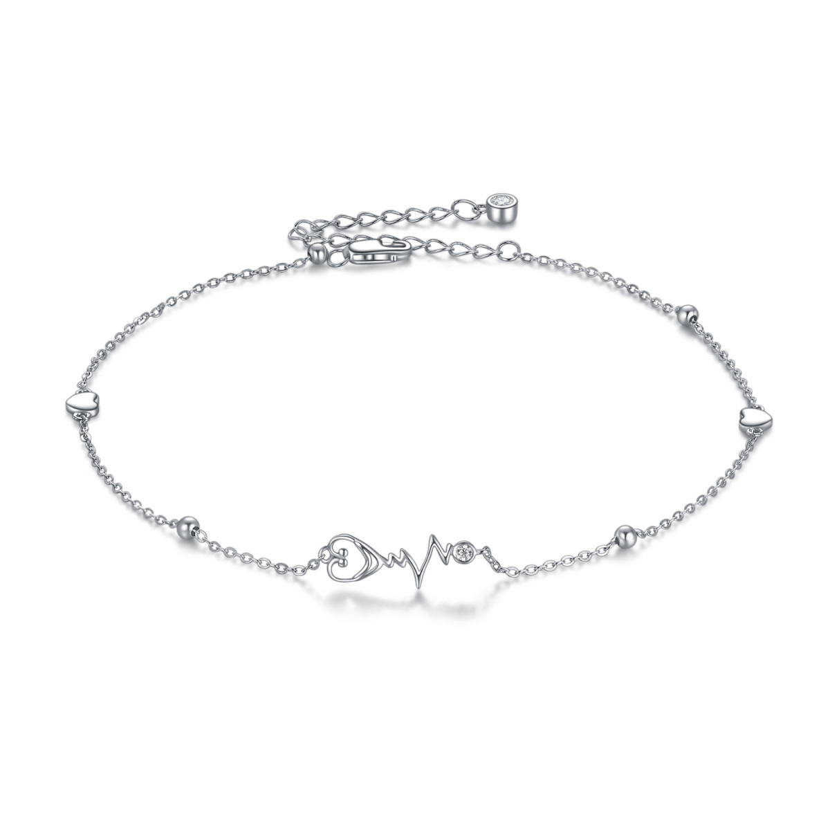 Bracelet de cheville monocouche en argent sterling avec électrocardiogramme en grès bleu de forme circulaire-1