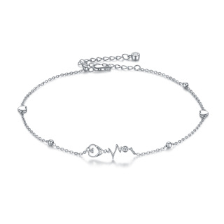 Sterling Silver Circular Shaped Blue Sandstone Electrocardiogram Single Layer Anklet-5