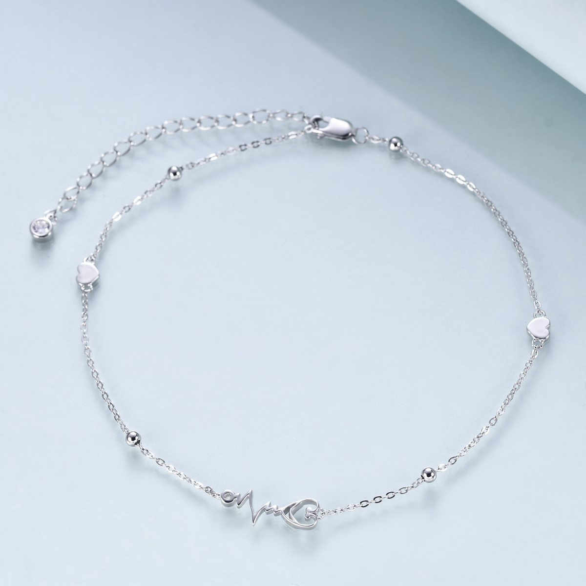 Bracelet de cheville monocouche en argent sterling avec électrocardiogramme en grès bleu de forme circulaire-3